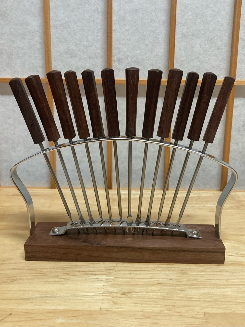 Cocktail Fork Set with Stand KGD MCM 12-Piece with Rosewood Handles
